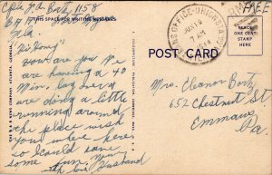 Vtg Atlanta Georgia GA Union Station Railroad Train Depot 1940's Linen Postcard