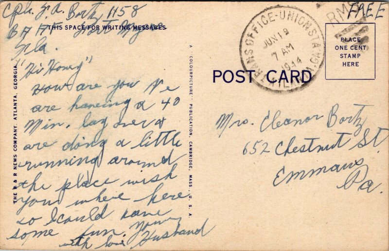 Vtg Atlanta Georgia GA Union Station Railroad Train Depot 1940's Linen Postcard