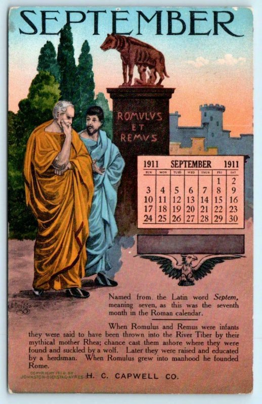 OAKLAND, CA ~ Advertising H.C. CAPWELL Calendar September 1911 Postcard