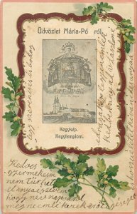 Religious Hungary Postcard Udvozlet Maria-Po  rol kegy kep kegy templom