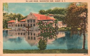Vintage Postcard Scenic View Of Lake House Washington Park Albany New York NY