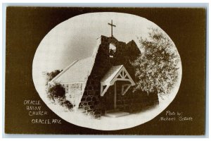 c1910's Oracle Union Church Building Bell & Cross Tower Oracle Arizona Postcard