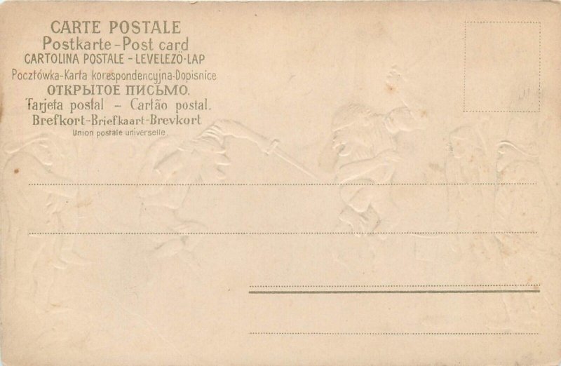 Humanized embossed comic monkeys caricature humor 1900s vintage postcards