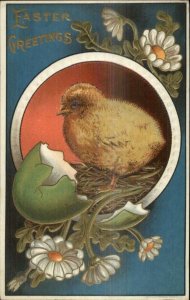 Easter - Chick in Nest Green Egg Shell c1910 Postcard