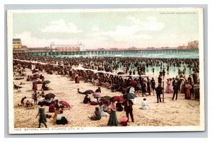 Vintage 1910's Postcard Panoramic View Crowded Atlantic City Beach New Jersey