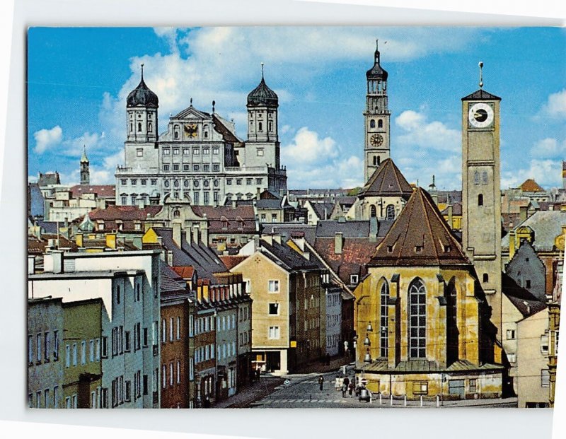 Postcard Church of James City Hall & Perlachtower Augsburg Germany