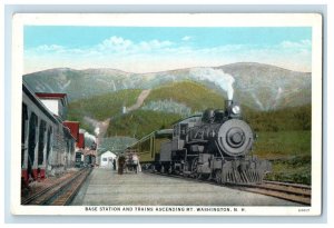 Base Station Depot Locomotive Trains Ascending Mount Washington NH Postcard