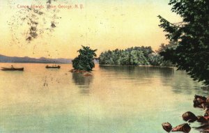 Vintage Postcard 1908 Canoe Islands At Lake George New York NY Baldeleben Pub.