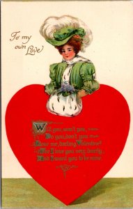 Six Valentine Postcards Woman Dressed as Different Cultures Giant Heart Poem