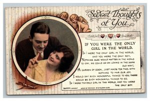 Vintage 1900's Romantic Postcard Sweet Thoughts of You Colorized Photo Poem NICE