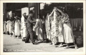 Honolulu Hawaii HI Lei Vendors Real Photo Postcard