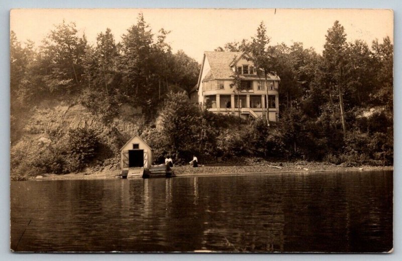 RPPC  Boathouse on Lake Women on Shore   Real Photo Postcard  c1917