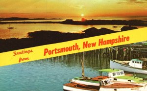 Vintage Postcard Sunrise Ocean View Greetings From Portsmouth New Hampshire NH