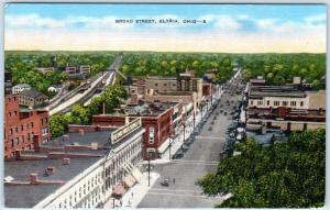 ELYRIA, Ohio  OH    Birdseye  BROAD STREET Scene c1940s Linen  Postcard