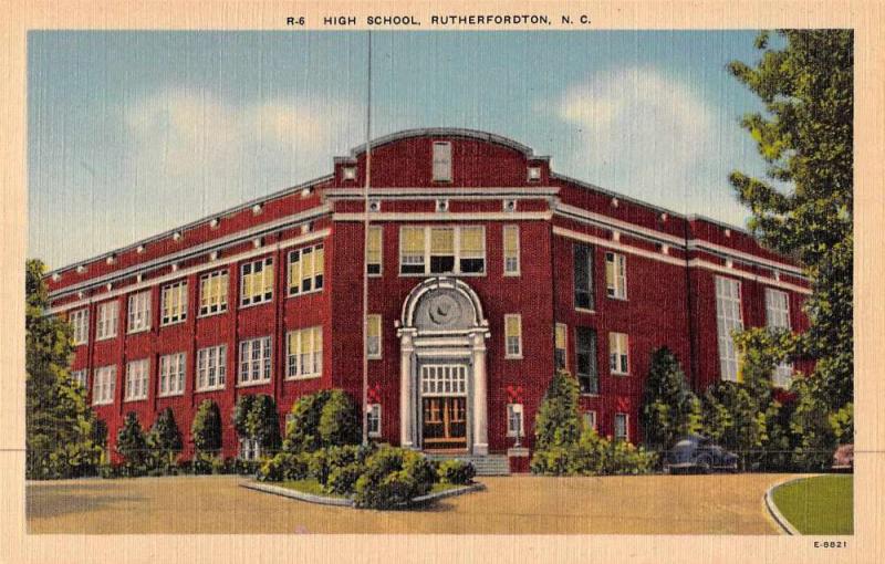 Rutherfordton North Carolina High School Linen Antique Postcard J46923