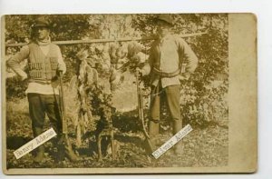 Hunters With Vintage Rifles Guns Dog RPPC Postcard