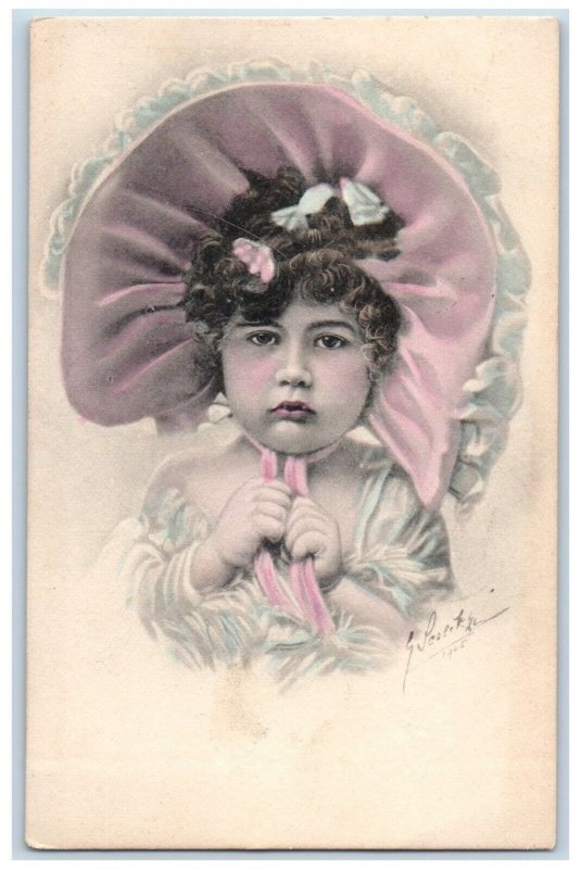 1908 Little Girl Curly Hair Big Hat Chambersburg Pennsylvania PA Posted
