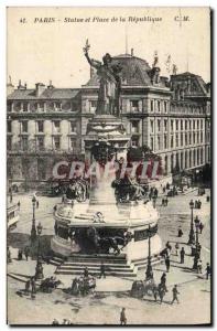 Old Postcard Paris Statue And Place De La Republique