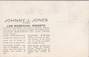 Johnny J. Jones Les Marechal Midgets Prince Dennison Lady Little Postcard H17 