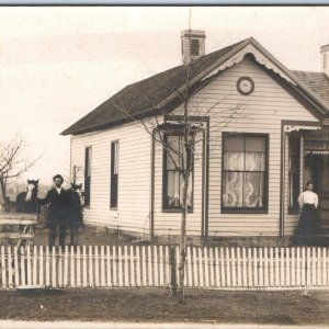 1910s Enchanting Small Family House RPPC Folk Victorian Farm Wood Cute Lady A173