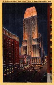 Ohio Cincinnati Fountain Square and Carew Tower At Night Curteich