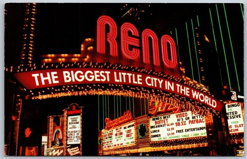 Vtg Nevada NV Reno Arch Biggest Little City In The World Fitzgeralds Postcard