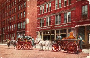 1910 Wagons and Horses, Exterior of the Chicago Fire Dpt. Illinois  Postcard