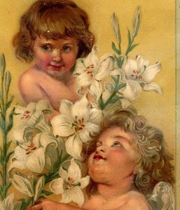 1888 Prang Lithography Printers Advertising Card Two Adorable Cherubs 7C