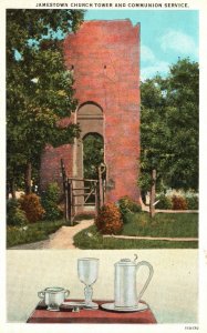 Vintage Postcard 1920's Jamestown Church Tower and Communion Service Virginia VA