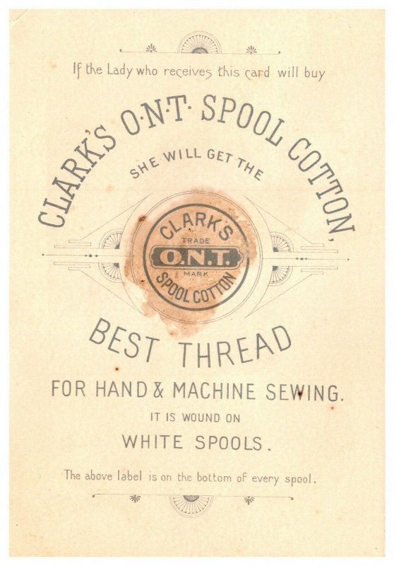 Vintage 1880's Victorian Trade Card Clark's Spool Cotton Thread - Sewing Machine