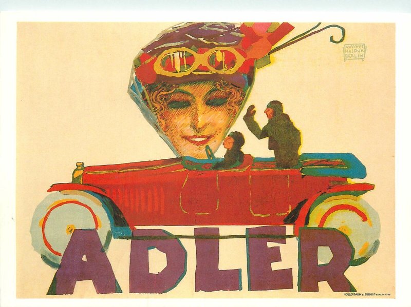 Postcard Advertising Adler car draw art paint drivers race woman august hajduk