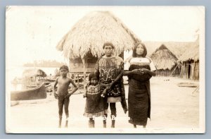 INDIAN FAMILY PANAMA ANTIQUE REAL PHOTO POSTCARD RPPC