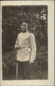 WWI German Soldier in Uniform w/ Word - Strehla Germany Cancel RPPC