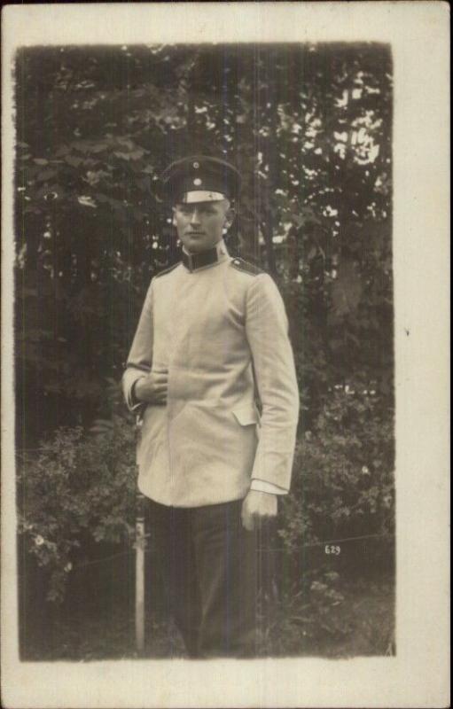 WWI German Soldier in Uniform w/ Word - Strehla Germany Cancel RPPC