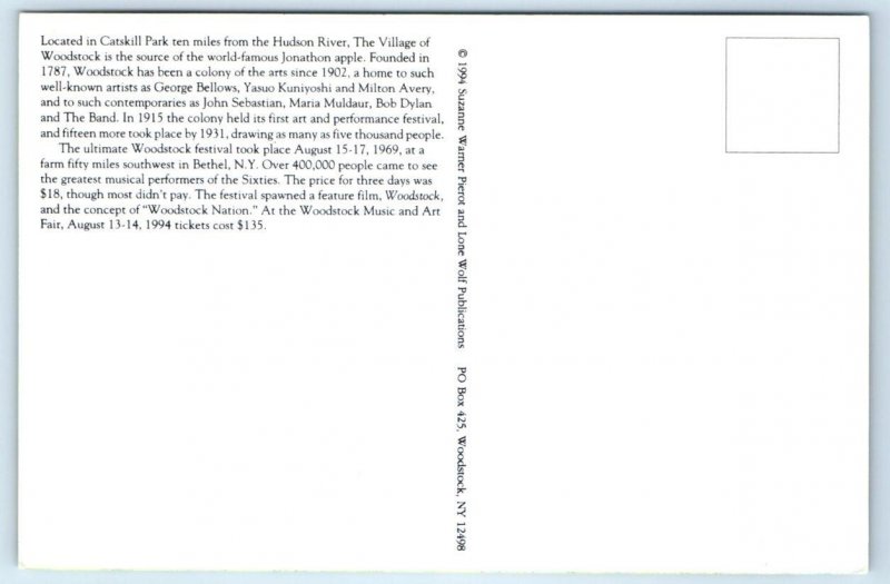 WOODSTOCK, New York NY ~ Artist ALAN McKNIGHT Ulster County 4x6 Postcard 1994