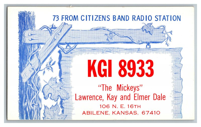 QSL Radio Card From Abilene Kansas KGI 8933 