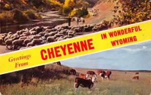 CHEYENNE WYOMING GREETINGS FROM LARGE LETTER-SPLIT SCREEN PHOTO POSTCARD 1959