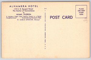 Miami Florida~Alhambra Hotel From Street~Vintage Linen Postcard