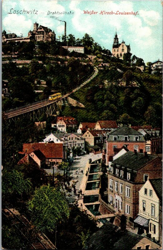 Loschwitz Dresden Germany elevated bridge town view birdeye early postcard vtg