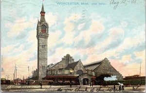 Postcard MA Train Worcester - Union Station - Tuck 1057