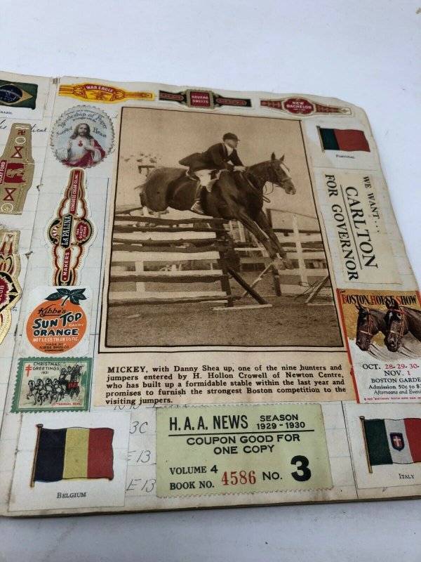 Amazing scrapbook 1900-1930 news horses ephemera photos family war ID: Greene MA