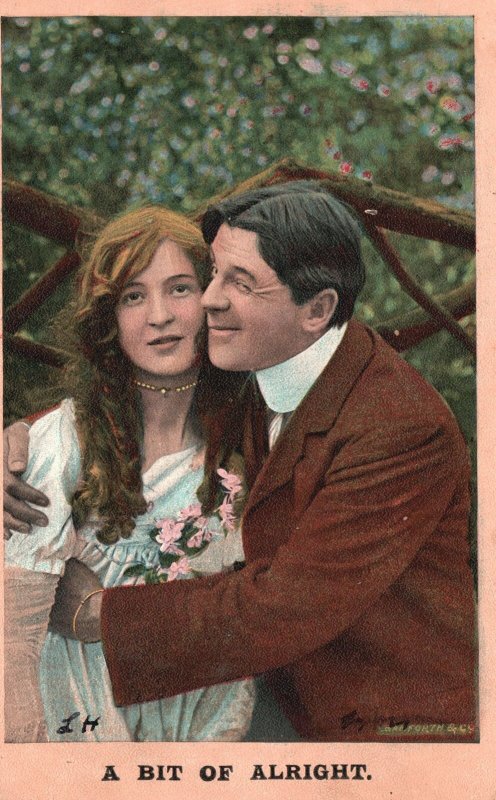 Vintage Postcard 1912 Lovers Couple Hug Sweet Embrace Romance Bamforth Pub. 