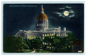 State Capitol at Night Atlanta Georgia 1953 Vintage Postcard