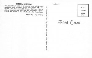 Oscoda MI Storefronts Old Cars Downtown Area, Postcard