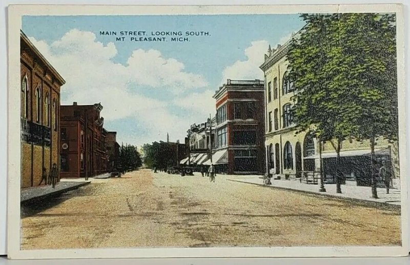 Mt Pleasant Michigan Main Street Looking South 1919 to Manistee Postcard J16