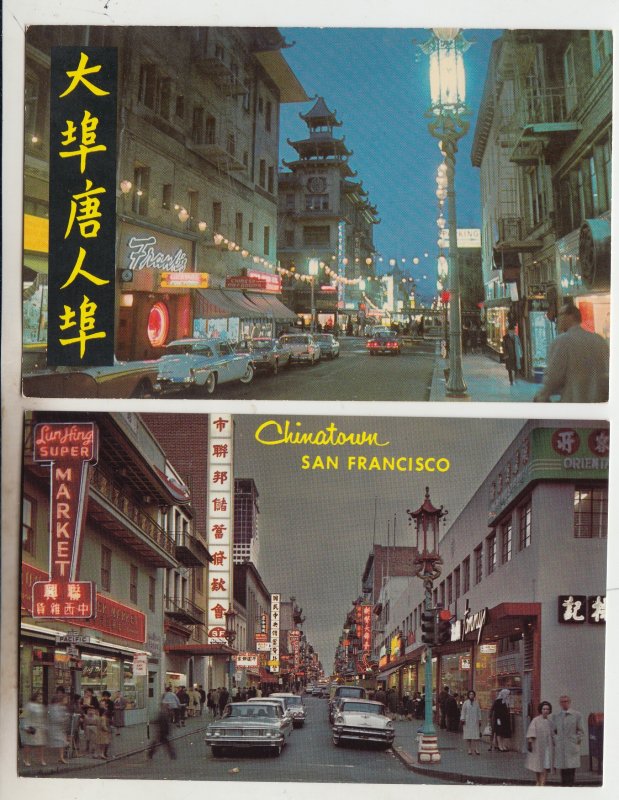 P3124 vintage 2 dif postcards old cars traffic signs china town san francisco CA