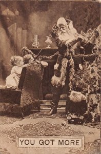 J85/ Santa Claus Christmas Postcard c1910 Tree Children Hold Up!  200