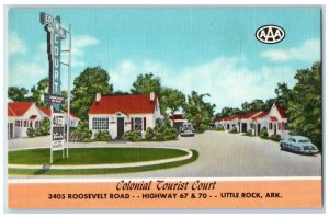 Little Rock Arkansas Postcard Colonial Tourist Court Exterior Cars c1940 Vintage