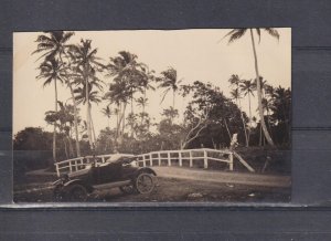 AUSTRALIA, TROPICAL ROAD SCENE, PALM TREES, AUTOMOBILE, c1910 real photo ppc.