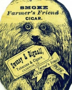 1870's Smoke Farmer's Friend Cigar Sweney & Bignall Clinton, IA Die Cut Dog P115